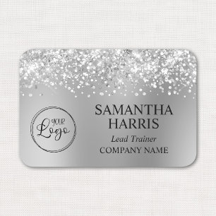 Glittery Silver Grey Blur Logo Company Name Tag