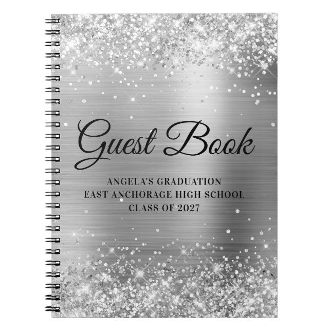 Glittery Silver High School Graduation Guest Notebook (Front)