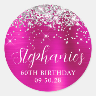 Glittery Silver Hot Pink Foil 60th Birthday Classic Round Sticker