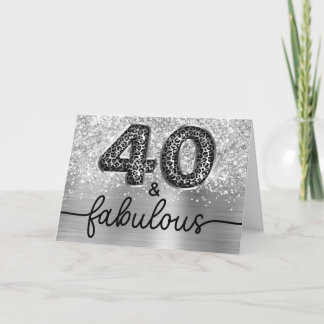 Glittery Silver Leopard Glam 40 and Fabulous Card
