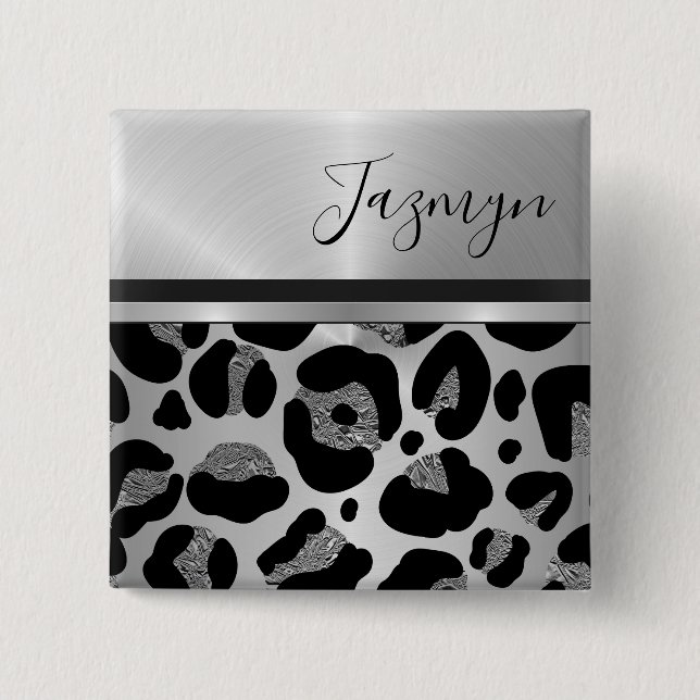 Glittery Silver Leopard Safari Print    15 Cm Square Badge (Front)