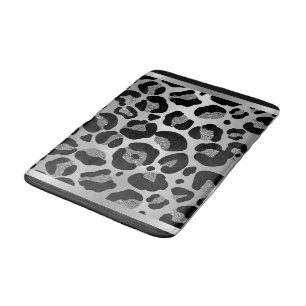 Glittery Silver Leopard Safari Print  Bath Mat