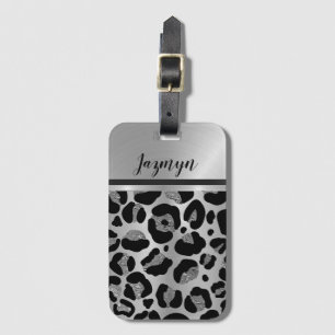 Glittery Silver Leopard Safari Print Luggage Tag