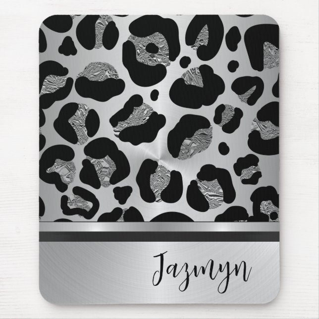 Glittery Silver Leopard Safari Print   Mouse Mat (Front)