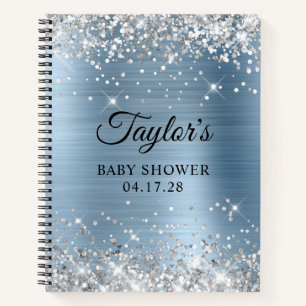 Glittery Silver Light Blue Foil Baby Shower Notebook