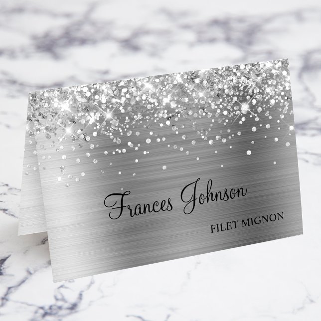 Glittery Silver Meal Choice Name Place Cards (Glittery Silver Meal Choice Name Place Cards)