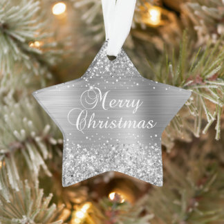 Glittery Silver Merry Christmas Ornament