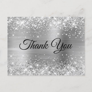 Glittery Silver Metallic 75th Birthday Thank You Postcard