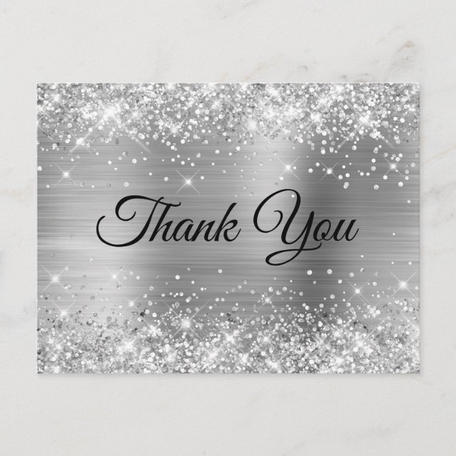 Glittery Silver Metallic 75th Birthday Thank You Postcard (Front)