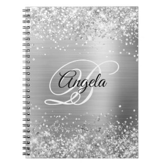 Glittery Silver Metallic Fancy Monogram Notebook