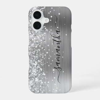 Glittery Silver Metallic Girly Signature iPhone 16 Case