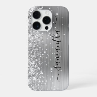 Glittery Silver Metallic Girly Signature iPhone 16 Pro Case
