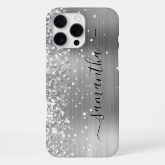 Glittery Silver Metallic Girly Signature iPhone 16 Pro Max Case