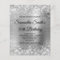 Glittery Silver Monogram 50th Birthday Invite