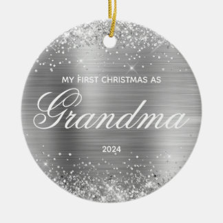 Glittery Silver My First Christmas as Grandma Ceramic Tree Decoration