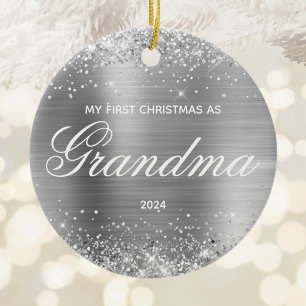 Glittery Silver My First Christmas as Grandma Ceramic Tree Decoration