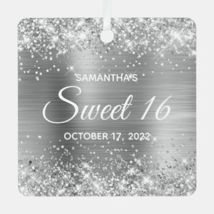 Glittery Silver Ombre Foil Sweet 16 Metal Tree Decoration