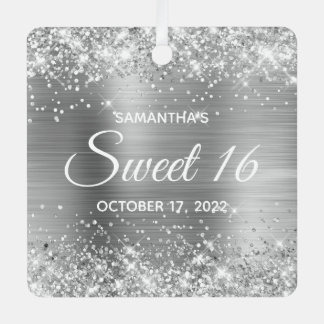 Glittery Silver Ombre Foil Sweet 16 Metal Tree Decoration