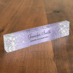 Glittery Silver Pale Lavender Foil Nameplate
