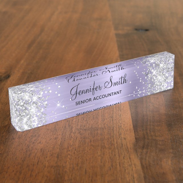 Glittery Silver Pale Lavender Foil Nameplate (Side)