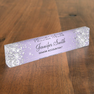 Glittery Silver Pale Lavender Gradient Nameplate