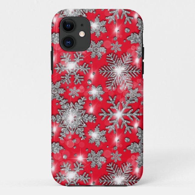 Glittery silver red festive snowflake pattern    Case-Mate iPhone case (Back)