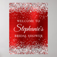 Glittery Silver Red Foil Bridal Shower Welcome