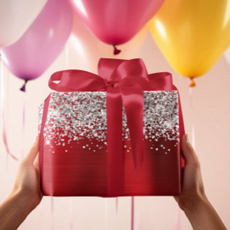 Glittery Silver Red Glam Wrapping Paper