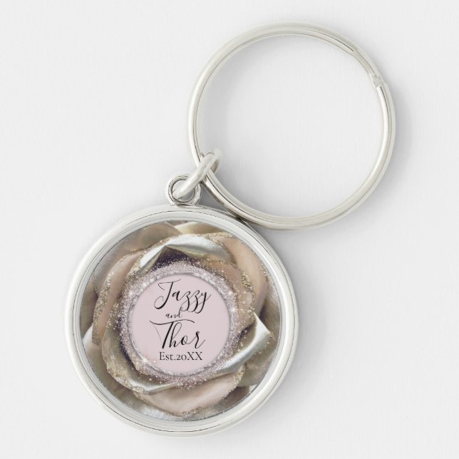 Glittery Silver Rose Petals Personalised    Key Ring (Front)