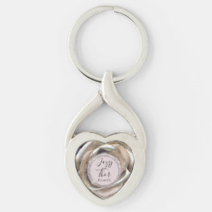 Glittery Silver Rose Petals Personalised    Key Ring