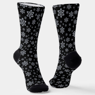 Glittery Silver Snowflake Pattern on Black Socks