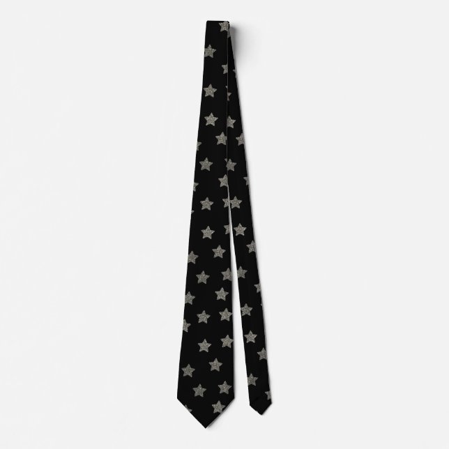 Glittery Silver Stars  Pattern   Tie (Front)