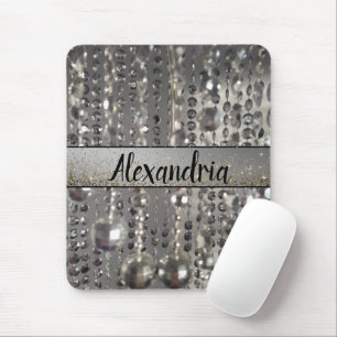 Glittery Silver Stringed Beads  Personalised       Mouse Mat
