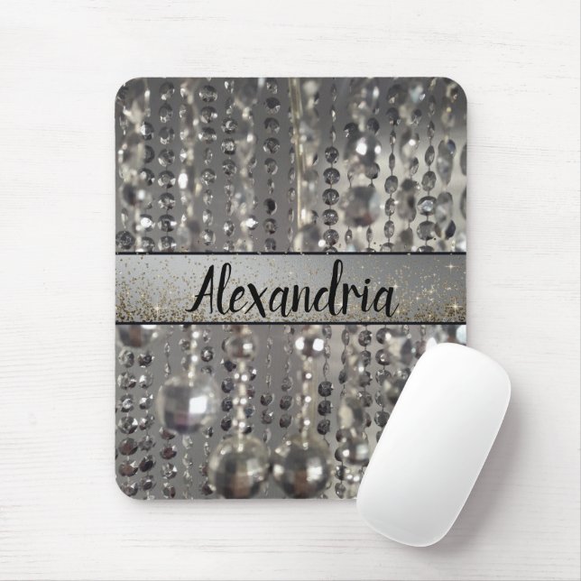 Glittery Silver Stringed Beads  Personalised       Mouse Mat (With Mouse)