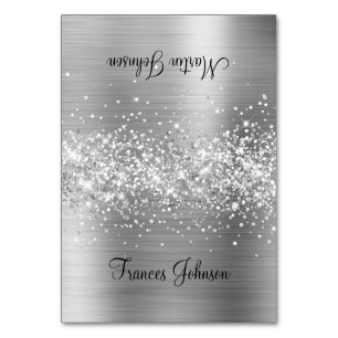 Glittery Silver Two Name Place Cards
