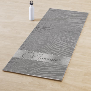Glittery Silver Zebra Print on Grey Personalised Yoga Mat