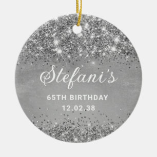Glittery Soft Silver Foil 65th Birthday Classic Ceramic Tree Decoration