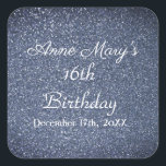 Glittery Sparkle 16th Birthday Custom Dusty Blue Square Sticker<br><div class="desc">Designed with bright and colourful glittery blue sparkle background! You may change the custom texts as you wish.</div>