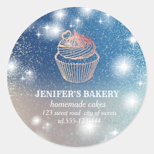 Glittery sparkle cupcake chef bakery classic round sticker (Front)