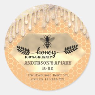 Glittery sparkle drips calligraphy honey branch classic round sticker