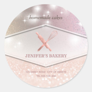 Glittery sparkle rolling pin & whisk chef bakery classic round sticker