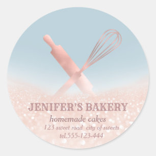 Glittery sparkle rolling pin & whisk chef bakery classic round sticker