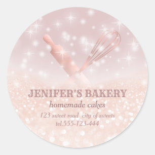 Glittery sparkle rolling pin & whisk chef bakery classic round sticker