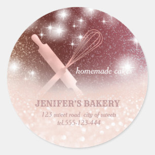 Glittery sparkle rolling pin & whisk chef bakery classic round sticker