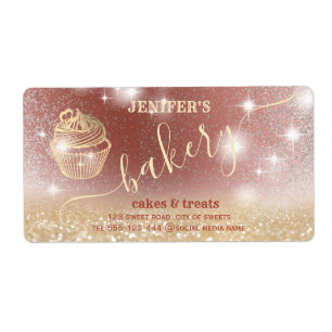 Glittery sparkling gold cupcake chef script bakery