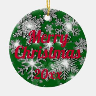 Glittery sparkling silver festive snowflake  ceramic tree decoration
