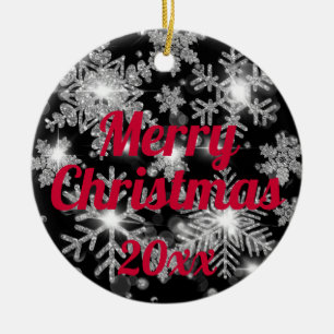 Glittery sparkling silver festive snowflake ceramic tree decoration