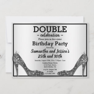 Glittery Sparkly Black Stilettos Double Birthday  Invitation