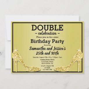 Glittery Sparkly Gold Stilettos Double Birthday Invitation