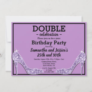Glittery Sparkly Lilac Stilettos Double Birthday Invitation